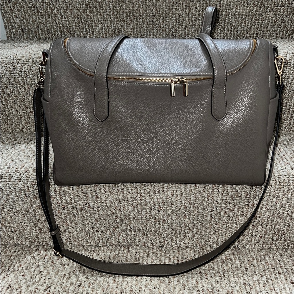 A New Day Taupe Pebbled Overnight Travel Bag with Adjustable Shoulder Strap